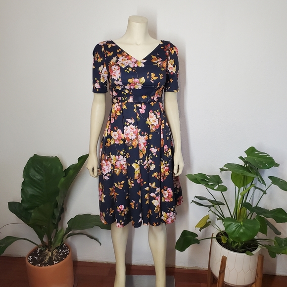 ModCloth Navy Floral Elegant Fit & Flare Dress - Picture 5 of 10
